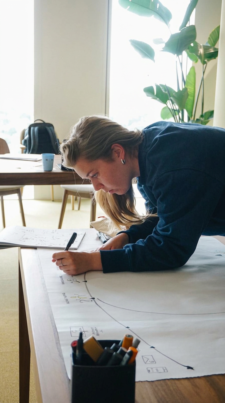 Een deelnemer werkt een klantreis uit tijdens een PLTFRM workshop